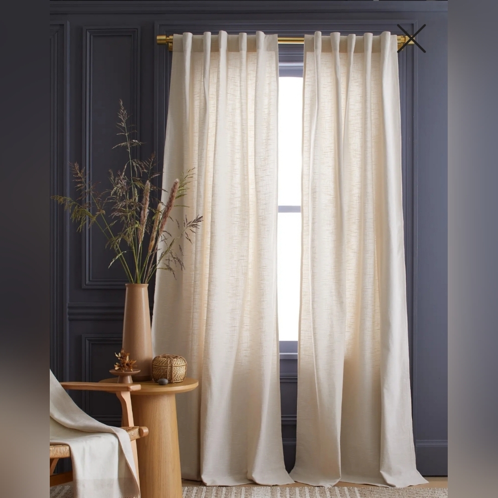 NWT! Quince Cotton Slub Natural Light Filtering Curtains Set Of 2! 48"x96"(G9)